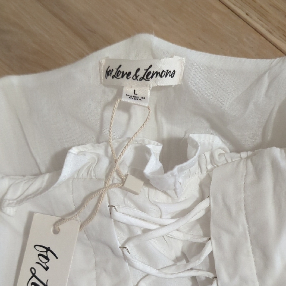 NWT White Corset Lace-Up Puff Sleeve Top - Picture 3 of 3